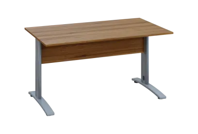 EPK 28 - 14 stůl kancelářský, kovová podnož stříbrná, deska 25 mm, široký 1400 mm, ořech světlý